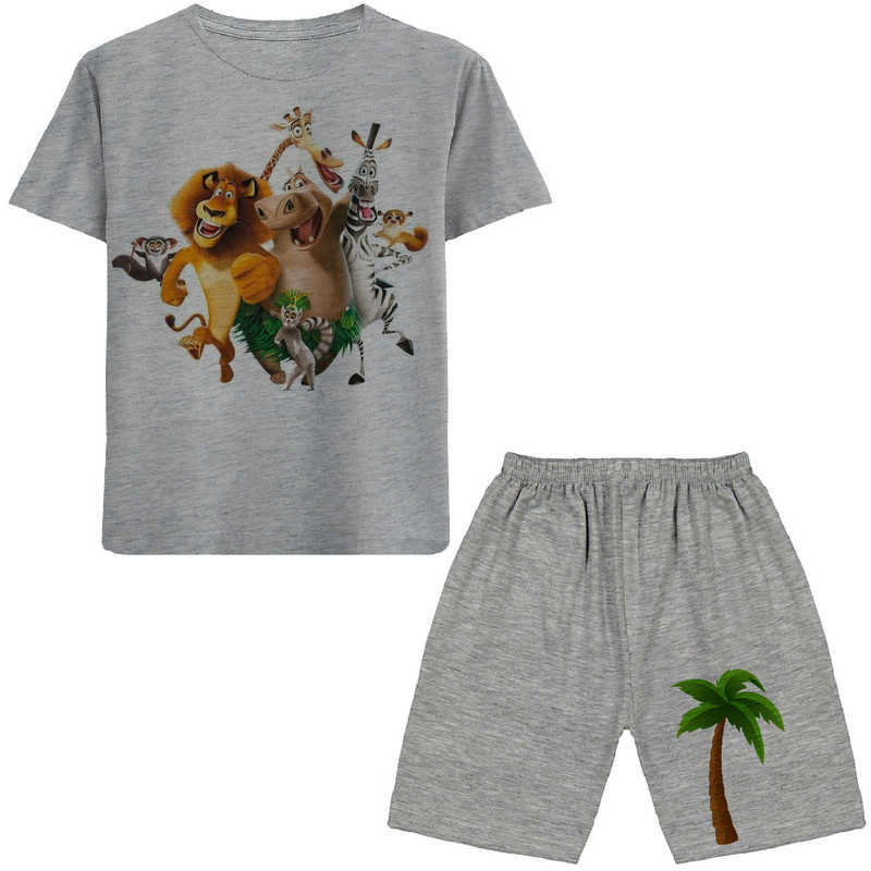 ست تی شرت آستین کوتاه و شلوارک پسرانه مدل ماداگاسکار N41