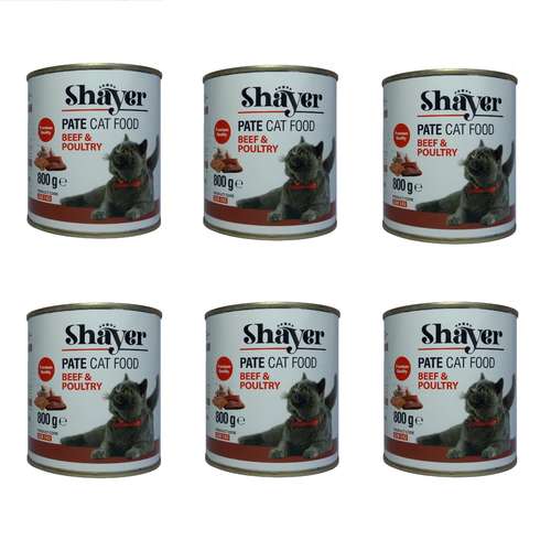 کنسرو غذای گربه شایر مدل BEEF & POULTRY وزن 800 گرم بسته 6 عددی
