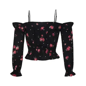 کراپ بلوز آستین بلند یقه دکلته زنانه مدل Dorot