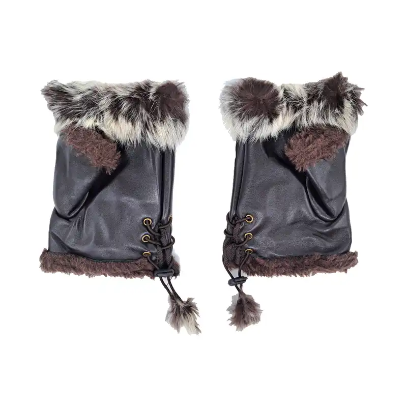 دستکش زنانه مدل نیم انگشتی خز دار کد 1061 رنگ قهوه ای تیره