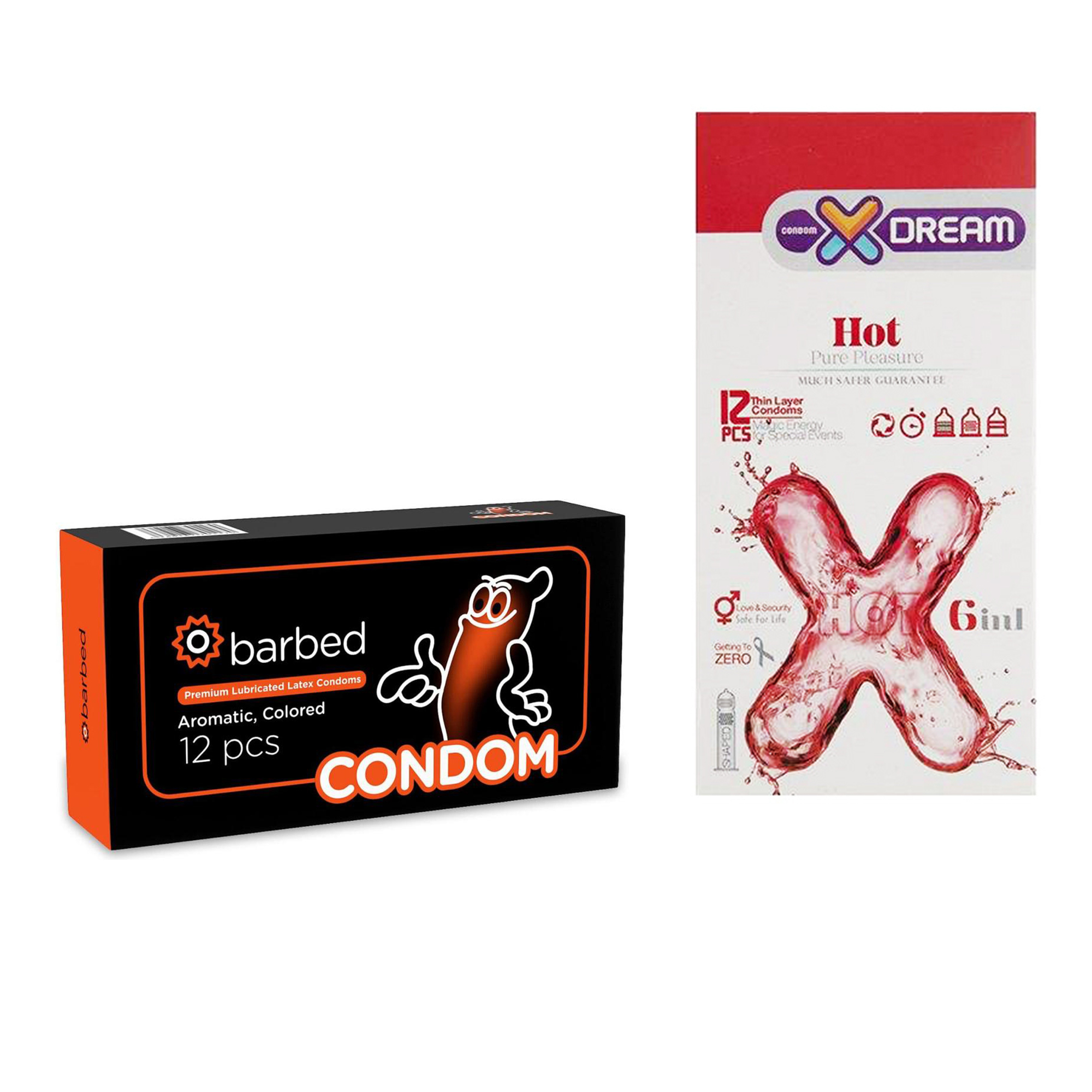 کاندوم ایکس دریم مدل Hot بسته 12 عددی به همراه کاندوم کاندوم مدل Barbed بسته 12 عددی