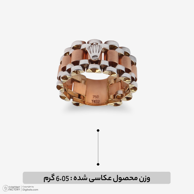 انگشتر طلا 18 عیار زنانه با طرح رولکس گالری طلا و جواهر هانی مدل 70037  - 5