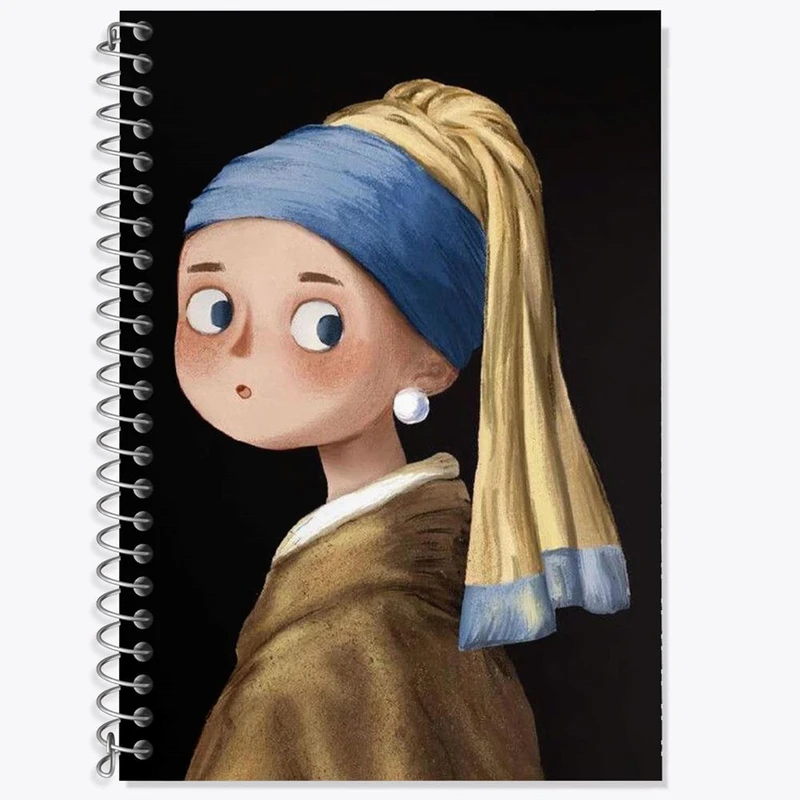 دفتر زبان 50 برگ خندالو مدل سه خط طرح دختری با گوشواره مروارید کد 23366