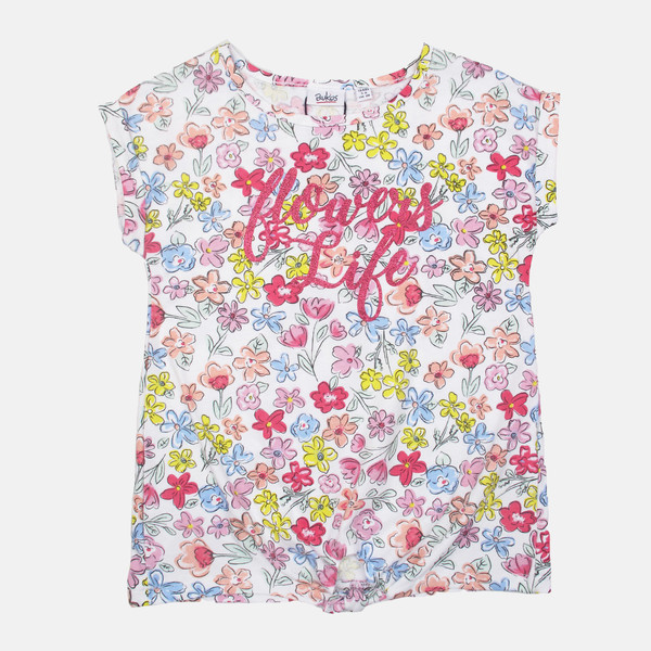 تی شرت آستین کوتاه دخترانه یوپیم مدل جلوگره flowers