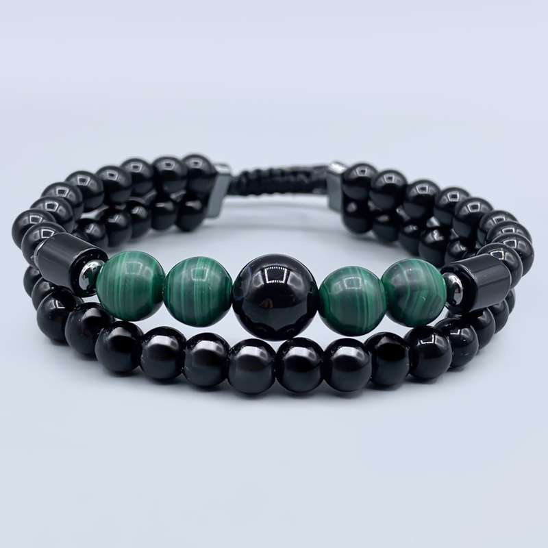 دستبند مردانه مدل مالاکیت اونیکس عقیق کد 002