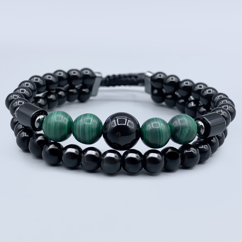 دستبند مردانه مدل مالاکیت اونیکس عقیق کد 002