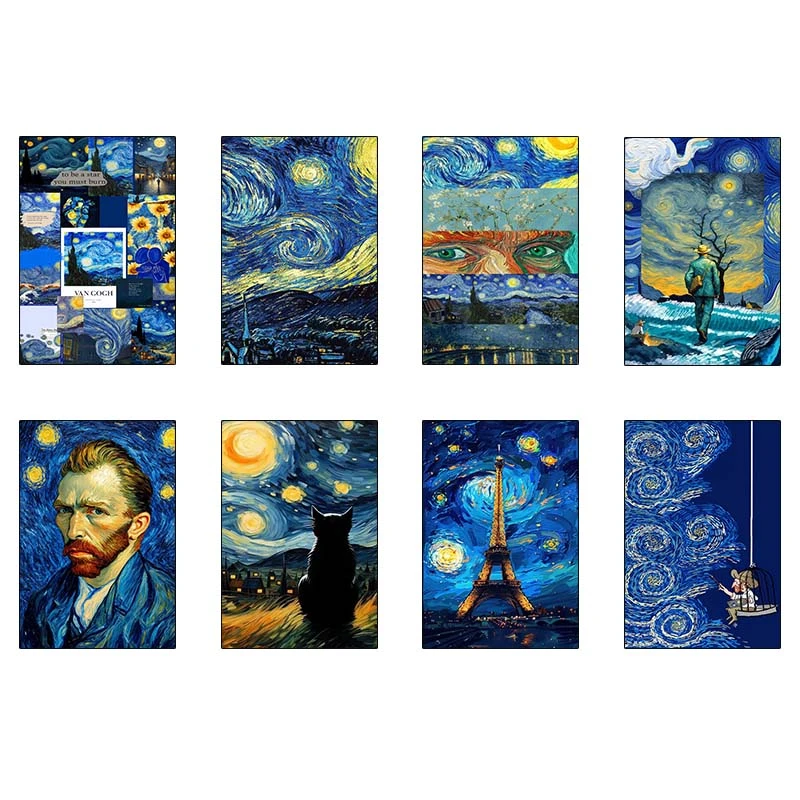 پوستر کارنيکا طرح شب پرستاره فانتزی ون‌گوگ Fantasy Starry Night Van Gogh کد 39871 مجموعه 8 عددی