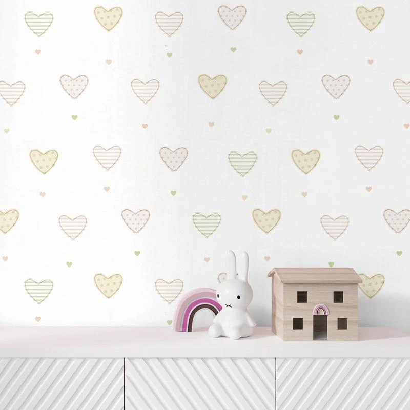 کاغذ دیواری اتاق کودک مدل قلب های فانتزی مجموعه 2 عددی