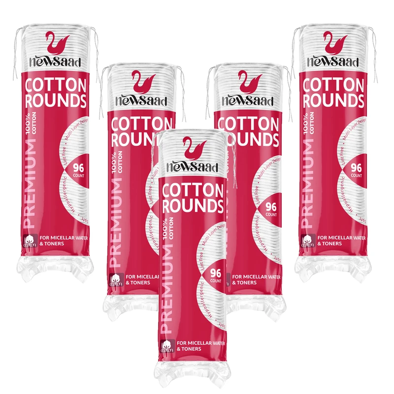پد پاک‌کننده آرایش صورت نیوساد مدل Cotton-Rounds پنج بسته 96 عددی