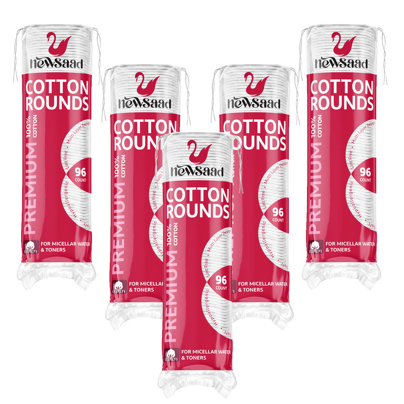 پد پاک کننده آرایش صورت نیوساد مدل Cotton-Rounds پنج بسته 96 عددی