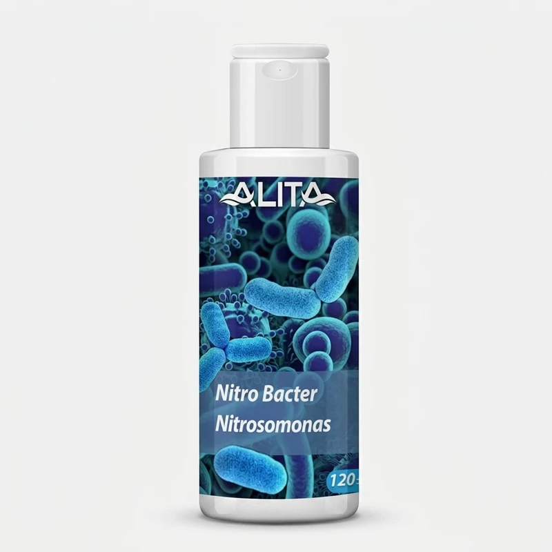 محلول باکتری ساز آب آکواریوم آلتا مدل Nitro Bacter حجم 120 میلی‌لیتر با سویه‌های انحصاری نیتریفیکاسیون و دنیتریفیکاسیون، حذف آمونیاک و نیترات، افزایش شادابی و سلامت آبزیان، جلوگیری از بروز جلبک و شوک آمونیاکی، مناسب آب شیرین
