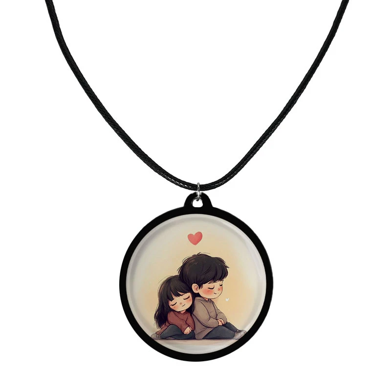 گردنبند مدل دو طرفه طرح دختر ، پسر و قلب کد 1024