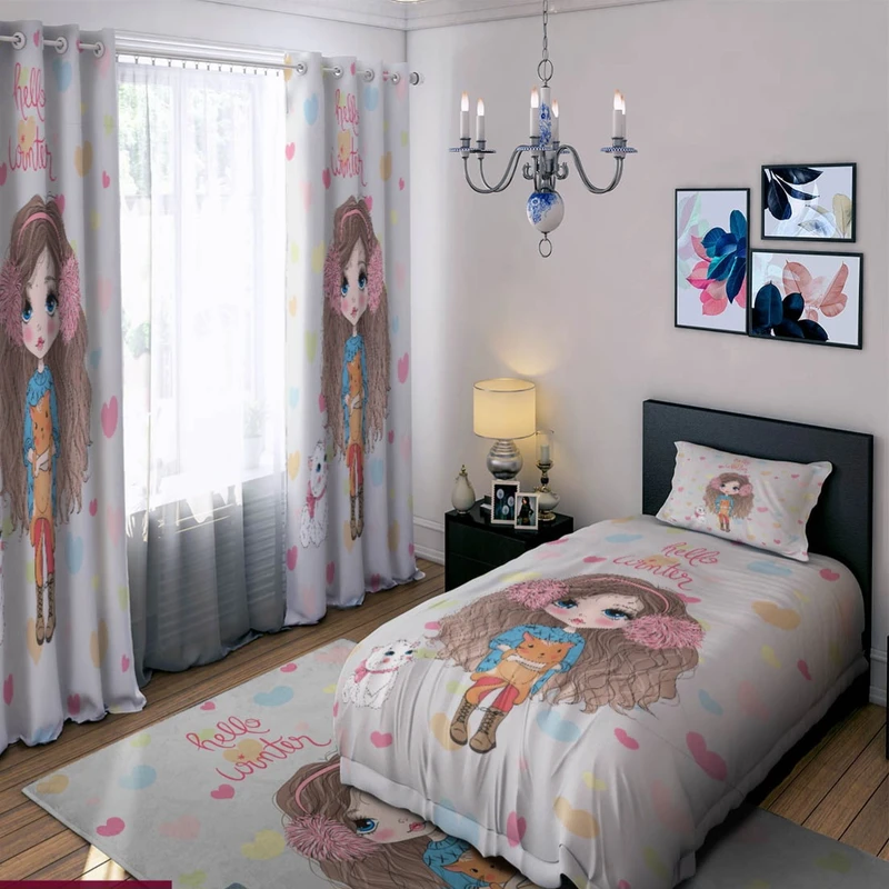 سرویس خواب مدل دخترانه کد ۰۹۶۳ یک نفره ۴ تکه