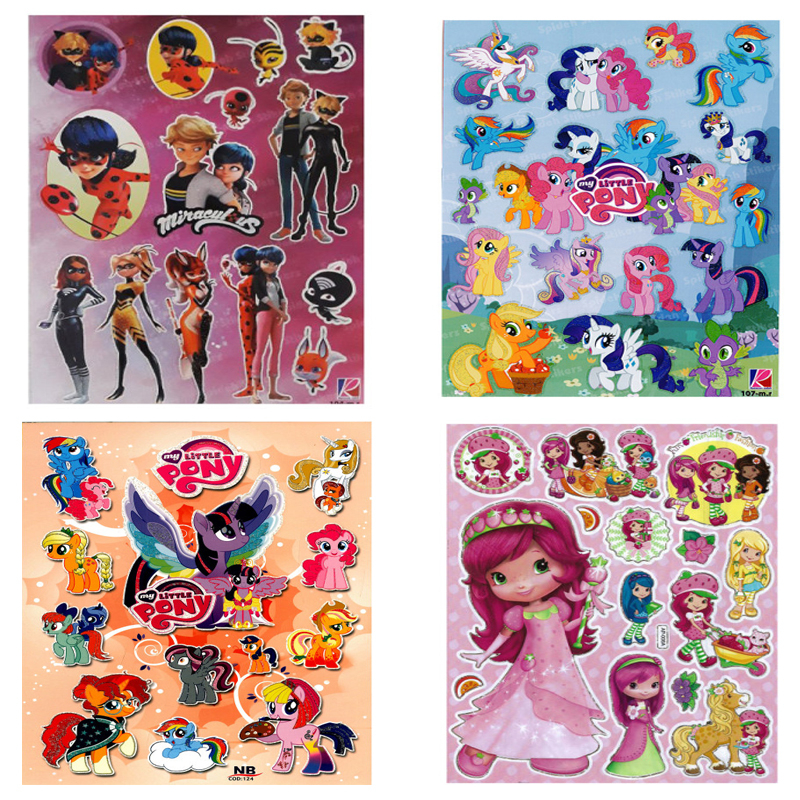 استیکر کودک طرح یونیکورن و دختر توت فرنگی و کفشدوزکی کد PAW111 مجموعه 4 عددی 