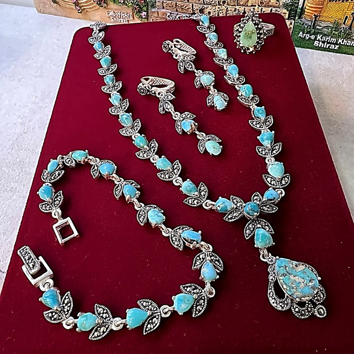 سرویس  نقره زنانه مدل فیروزه کد glsr-1917