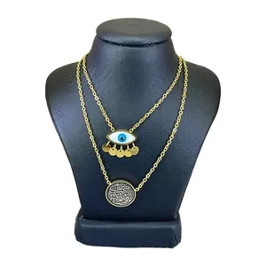 گردنبند زنانه مدل دو ردیفه طرح چشم نظر و صفوی کد 66935