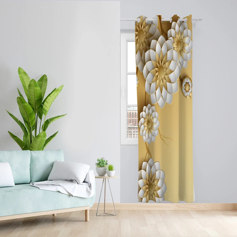 پرده طرح گل مدل مخمل پانچی کد L 1204L Z سایز 140x200 سانتی متر