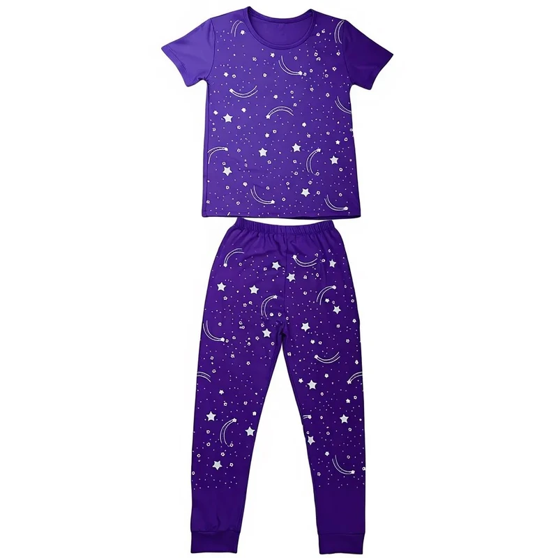 ست تی‌شرت آستین کوتاه و شلوار راحتی دخترانه مدل ستاره ی دنباله دار کد۰۰۴۹