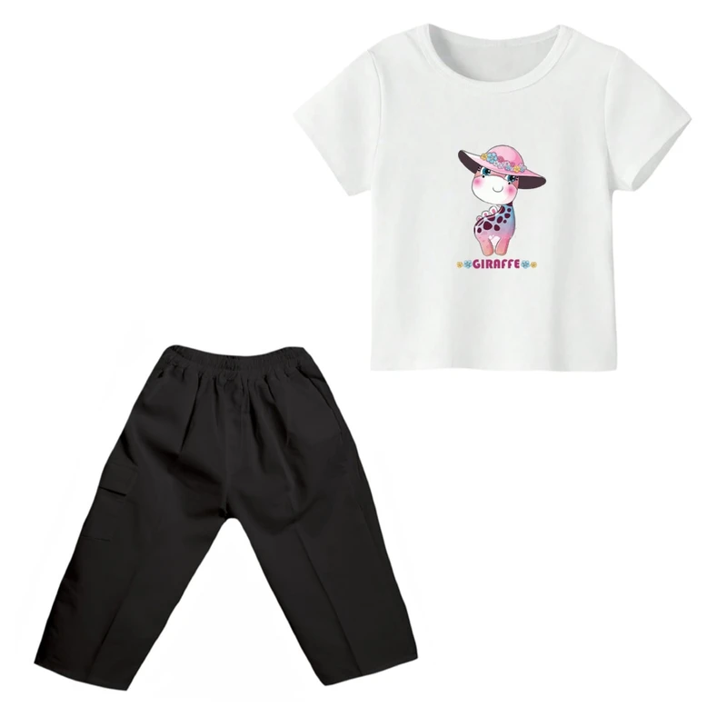 ست تی شرت و شلوارک دخترانه مدل زرافه کد ۶