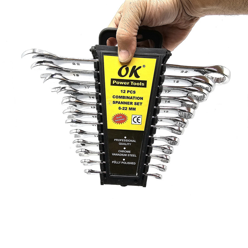 آچار یکسر تخت و یکسر رینگی اوکی مدل POWER_TOOLS کد 12 مجموعه 12 عددی