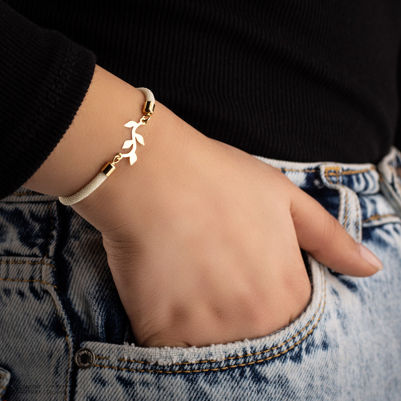 دستبند طلا عیار 18 زنانه مدل برگ