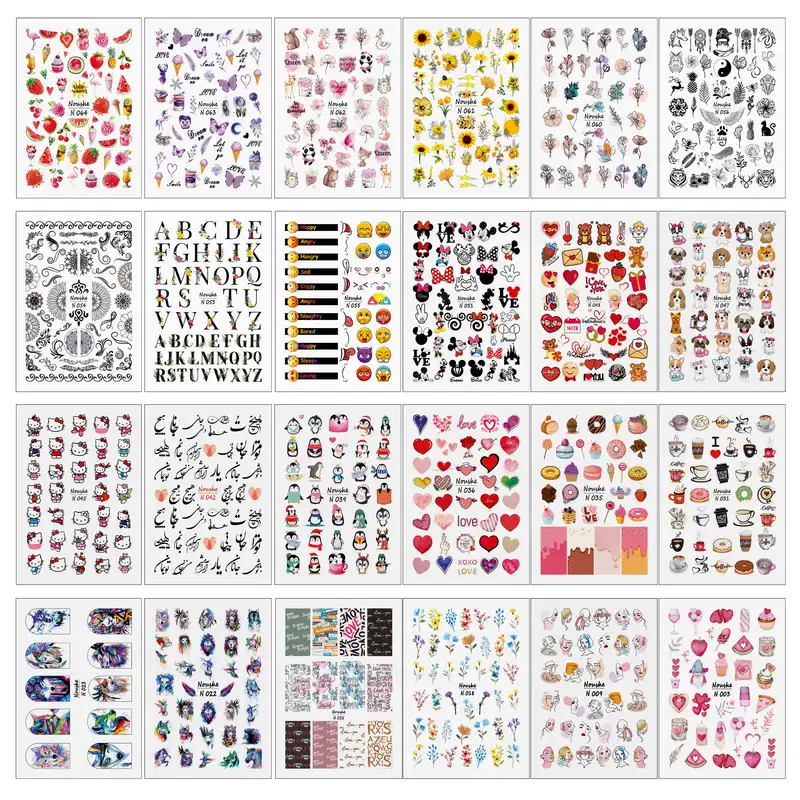 برچسب لنز ناخن مدل گلچین کد N03-N63-N64 مجموعه 24 عددی