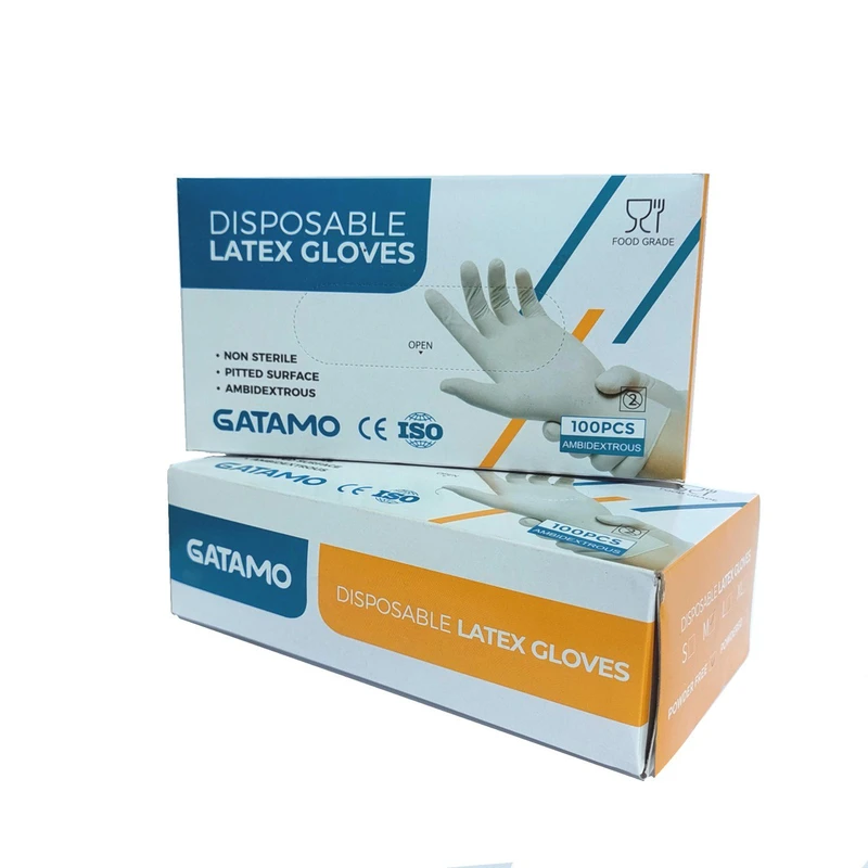 عکس شماره 2 : دستکش لاتکس غیر پودری گاتامو مدل pmp109 سایز بزرگ (l) بسته 100 عددی