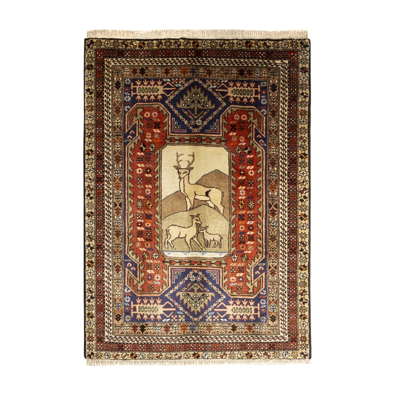 فرش دستبافت 0.84 متری طرح اردبیل کد 45P1976  زمینه لاکی