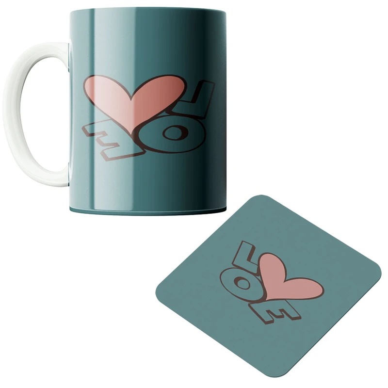 ماگ پادآفرین مدل لاو کد 453 به همراه زیر لیوانی 