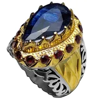 انگشتر نقره مردانه مدل یاقوت کبود تراش اشک