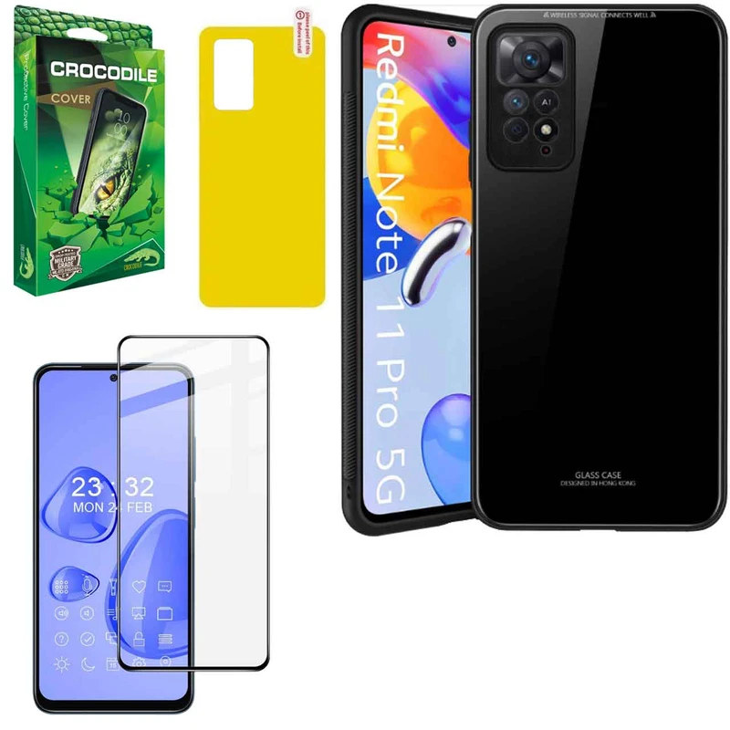 کاور کروکودیل مدل PG-CO-2BND مناسب برای گوشی موبایل شیائومی Redmi Note 11 Pro 4G به همراه محافظ صفحه نمایش و محافظ پشت گوشی
