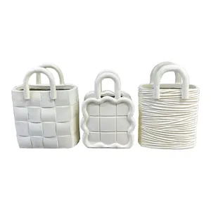 گلدان سنگی طرح کیف کد G70 مجموعه 3 عددی