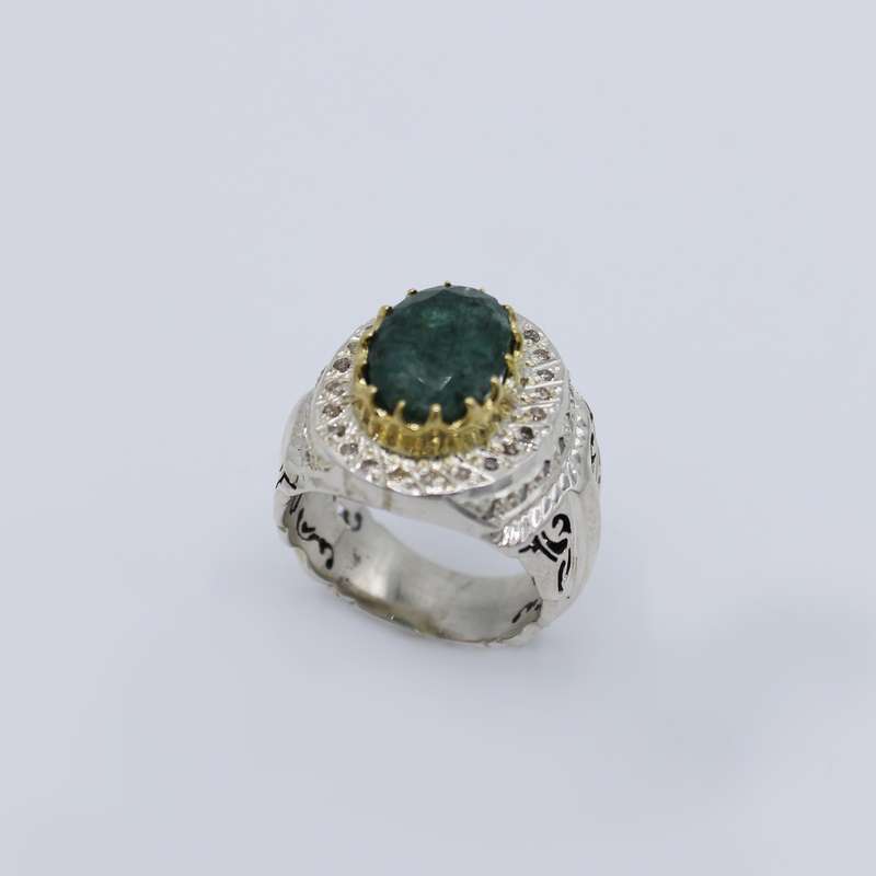 انگشتر نقره مردانه مدل سنگ زمرد و برلیان اصل کد 104