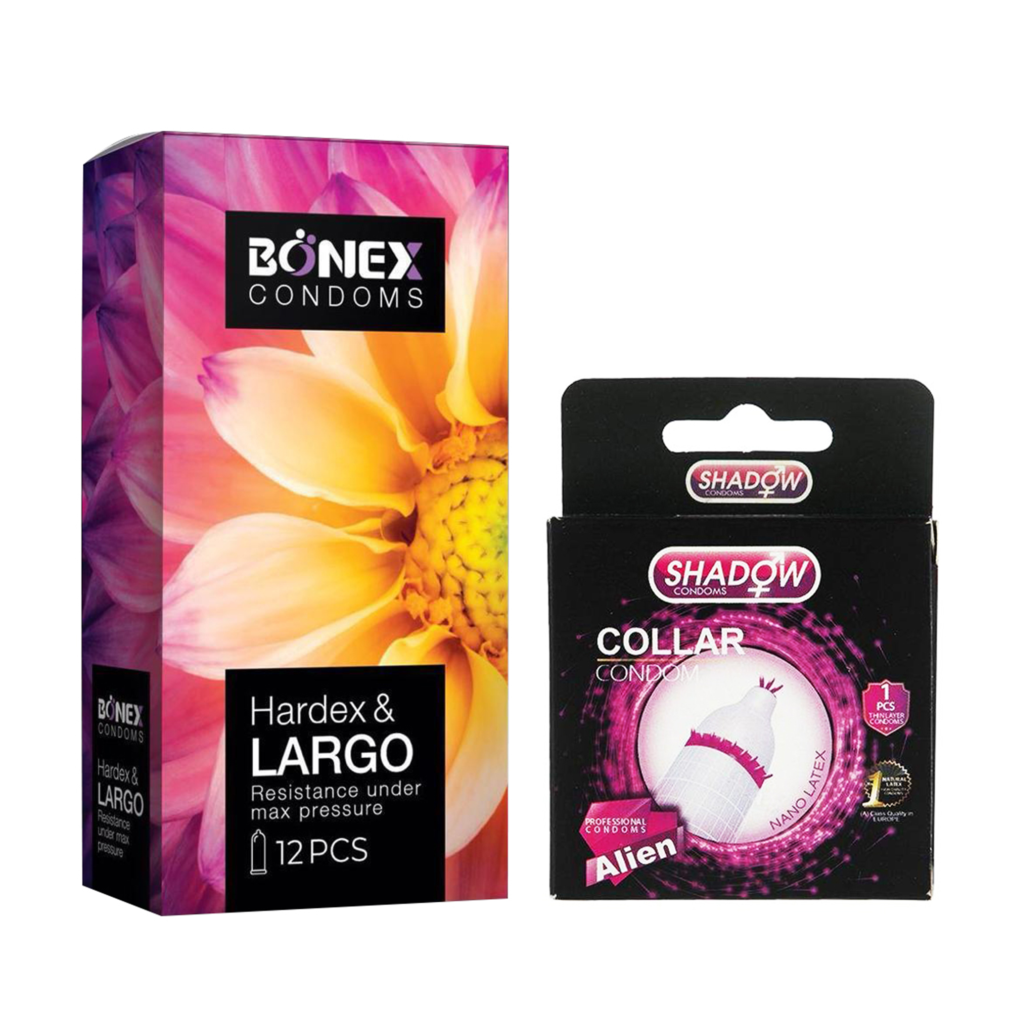 کاندوم بونکس مدل Hardex & Largo بسته 12 عددی به همراه کاندوم شادو مدل Collar