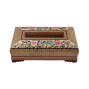 جعبه دستمال کاغذی خاتم کاری مدل نقاشی کشویی