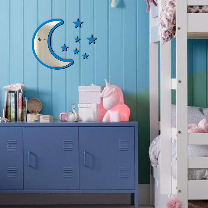 استیکر چوبی کودک باروچین مدل ماه و ستاره آیینه ای مجموعه 7 عددی