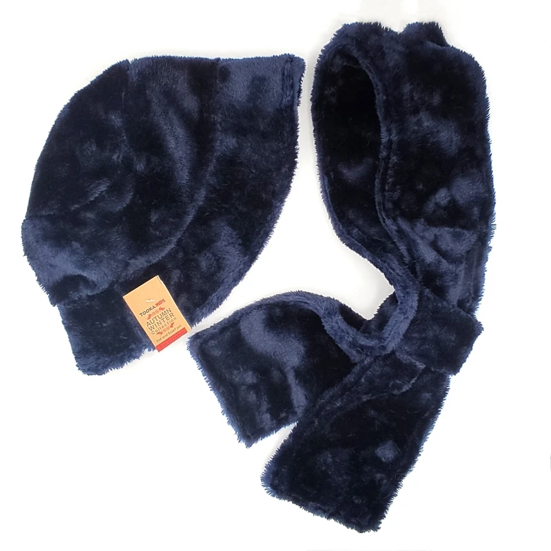 ست کلاه و شال گردن دخترانه مدل کرواتی رنگ سرمه ای