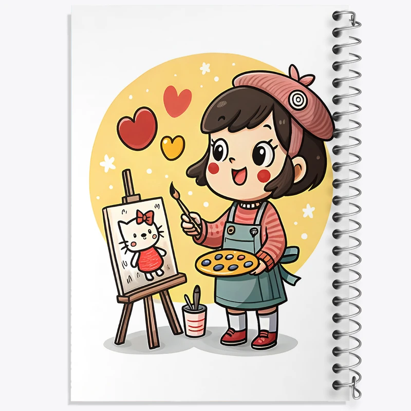 دفتر شطرنجی 50 برگ خندالو طرح دختر نقاش کد F8045