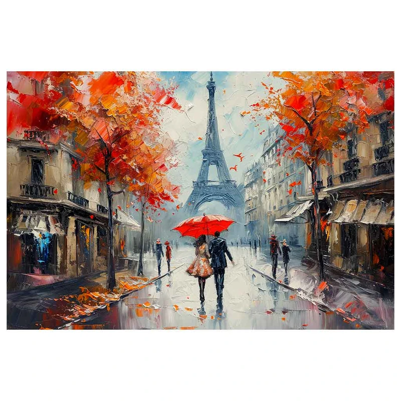 فرش پارچه‌ای مدل فرشینه طرح نقاشی هنری  زوج زیر چتر در پاریس AR3061201