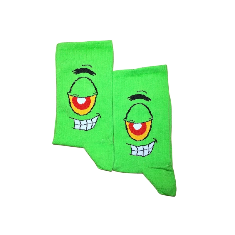 جوراب ورزشی ساق بلند زنانه مدل کارتونی طرح پلانکتون بسته 1  عددی