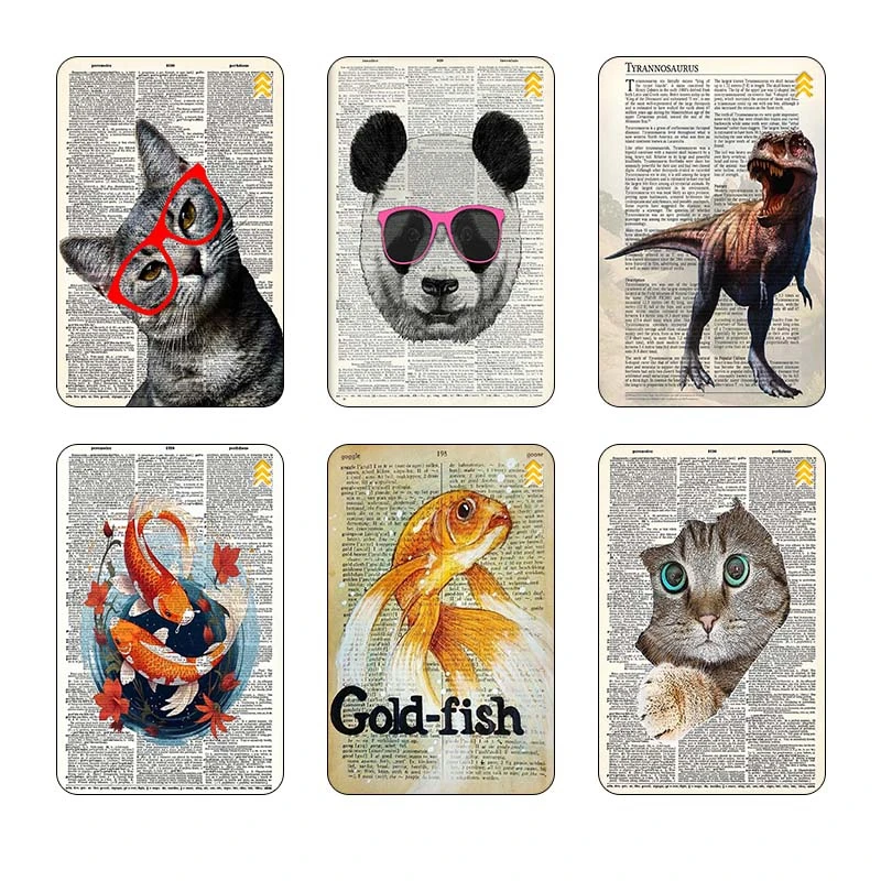 استیکر کارت سام نگار طرح روزنامه وینتج حیوانات Vintage Newspaper Animals کد SP1203 مجموعه 6 عددی