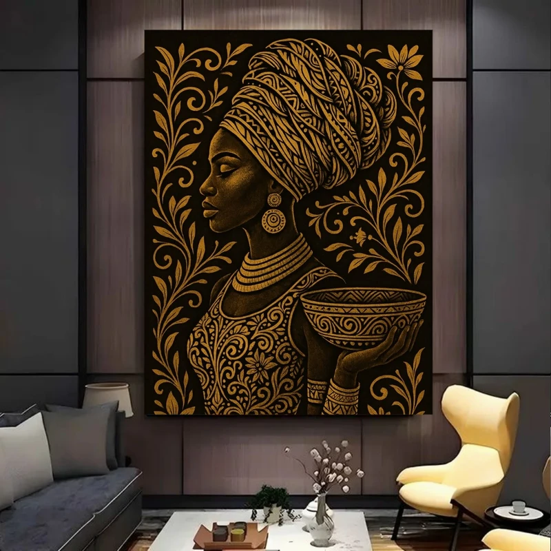 تابلو بوم طرح مخمل  آفریقایی مدل زن سنتی و پوشش سر کد BK57810