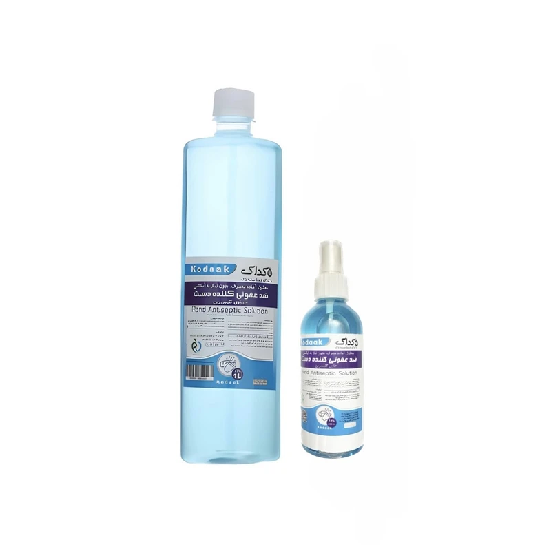 محلول ضد عفونی کننده کداک مدل 1002 حجم 1000 میلی لیتر به همراه اسپری ضد عفونی کننده کداک مدل A01 حجم 230 میلی لیتر 
