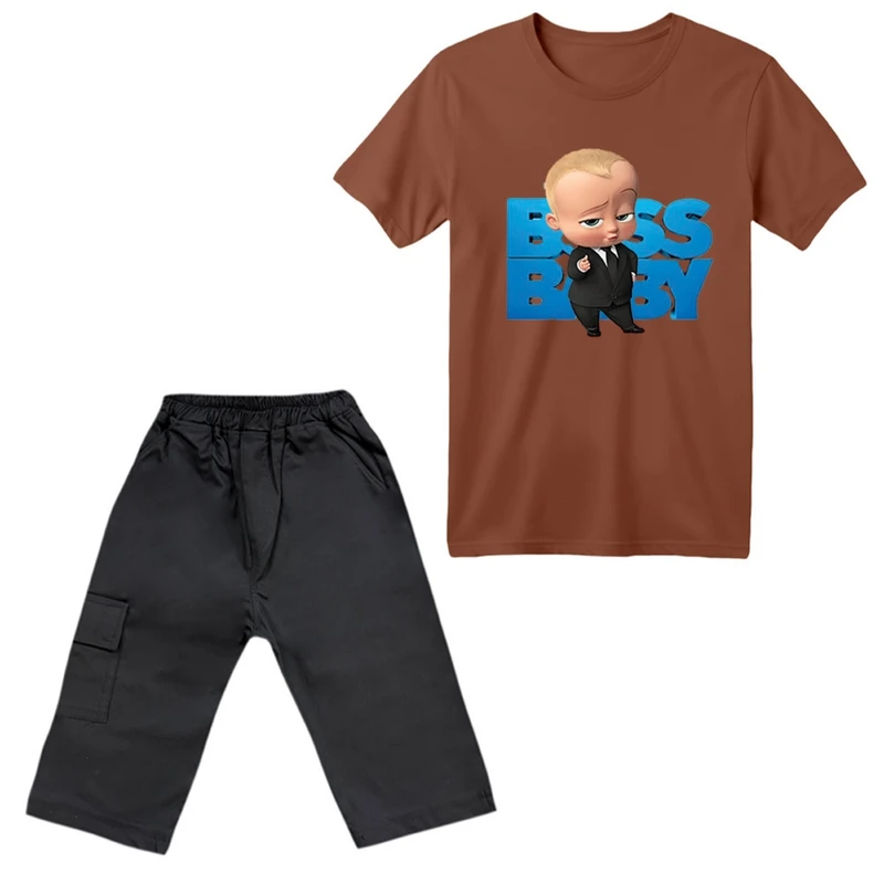 ست تی‌شرت آستین کوتاه و شلوارک پسرانه مدل بچه رئیس کد ۱