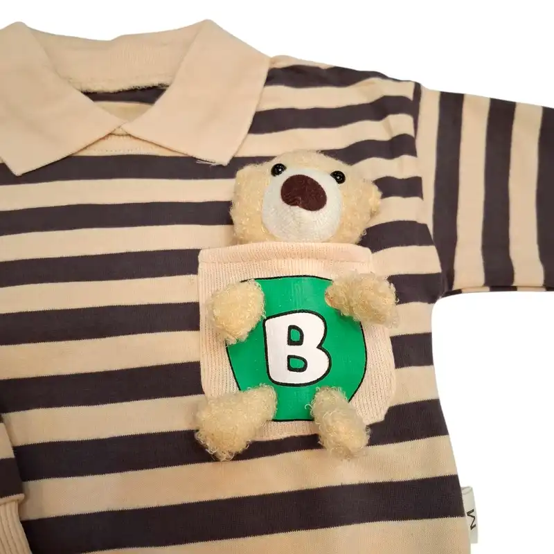 ست سویشرت و شلوار بچگانه مدل یقه دار راه راه