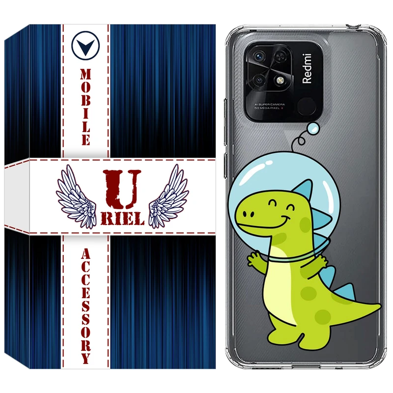 کاور یوریل مدل Clear کد 62 طرح دایناسور فضانورد مناسب برای گوشی موبایل شیائومی Redmi 10C