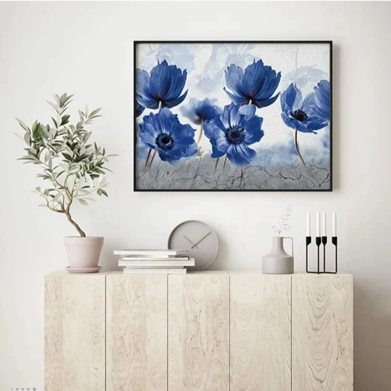 تابلو مدل دکواراتیو طرح گل نسترن آبی کد TA130212