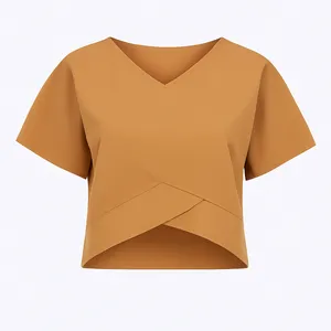 کراپ بلوز آستین کوتاه یقه هفت زنانه مدل 2102