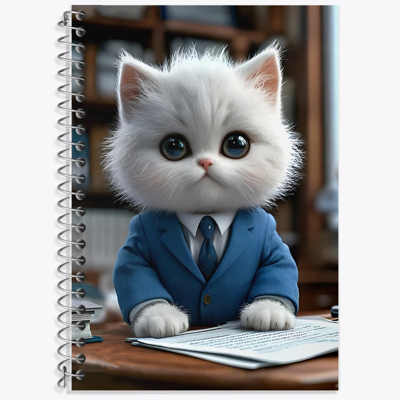 دفتر زبان 50 برگ خندالو مدل دو خط طرح گربه کارمند کد F7219