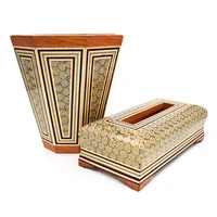 ست جعبه دستمال کاغذی و سطل خاتم کاری چوبی کد 12